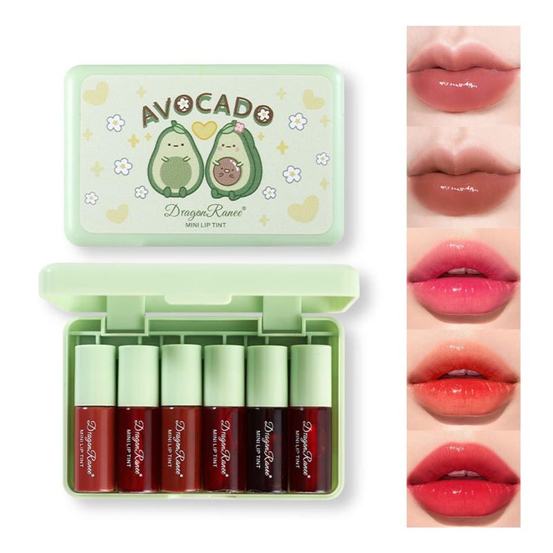 6 Colors Lip Tint Stain Set Korean Lip Gloss Mini Liquid Lipstick for Women Lip Gloss Set Lip Stain Long Lasting Waterproof NonStick Cup High Pigment Cute Stuff Lip Makeup